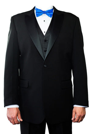 Men's Black, Single Breasted, 1-Button, Satin Peak Lapel Tuxedo Jacket